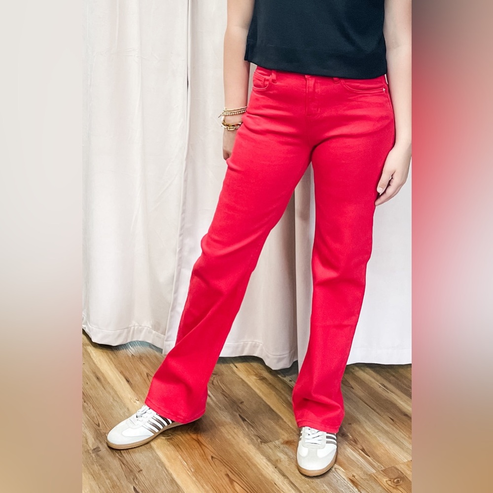 BOLD! mica denim high rise loose fit straight leg lava red jeans mdp-t3573
